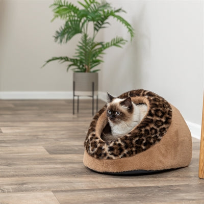 Trixie Katzenkorb Iglu Leo Plüsch Braun / Pantherdruck 35X41X26 Cm