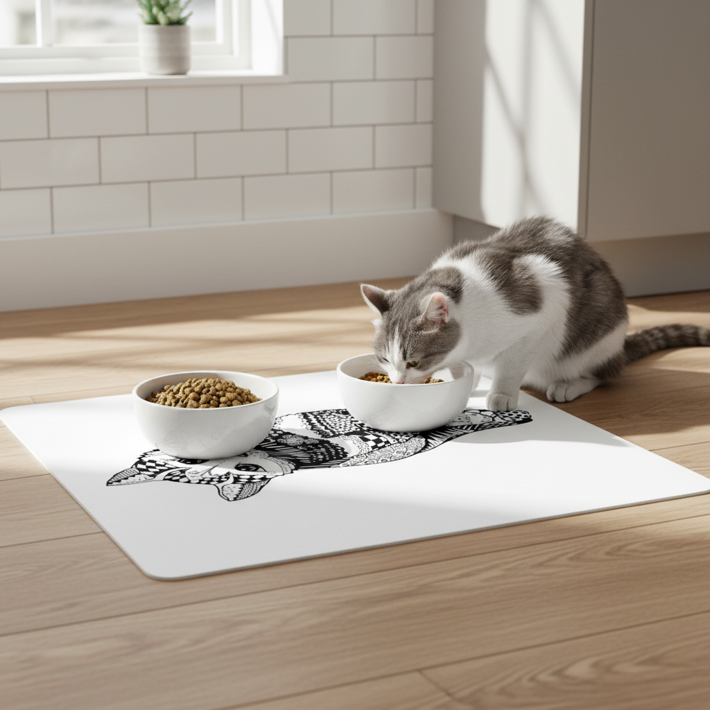Napfunterlage Schwarz-Weiß mit Katze