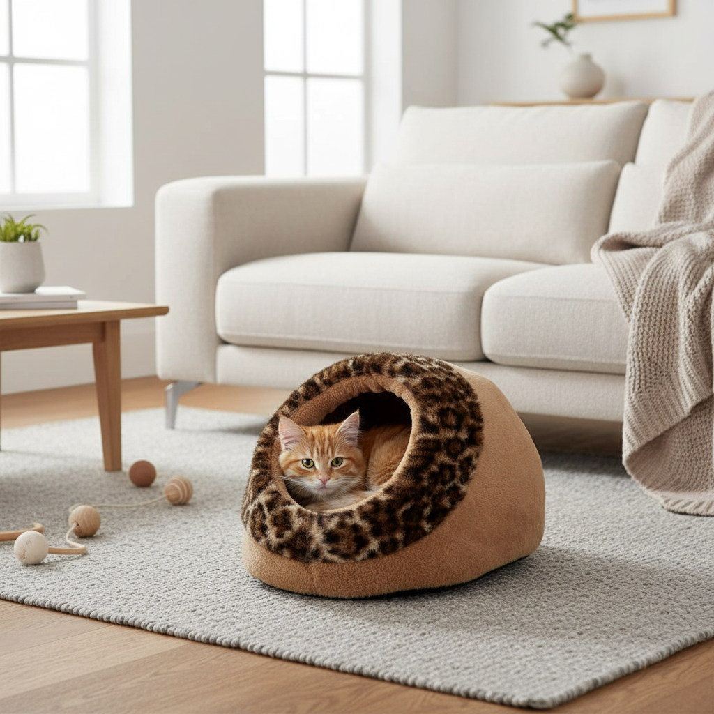 Trixie Iglu Leo Braun mit Katze