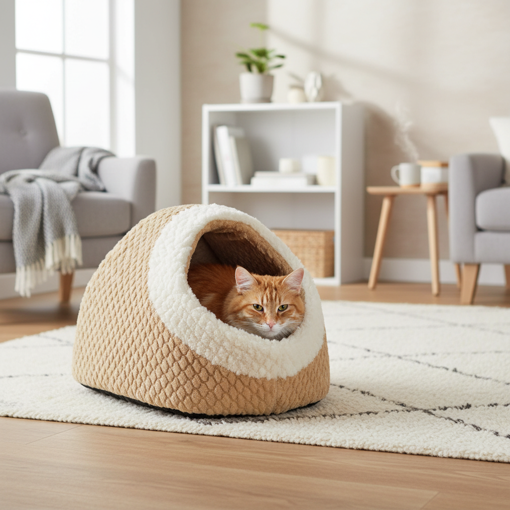 Trixie Iglu Hellbraun mit Katze